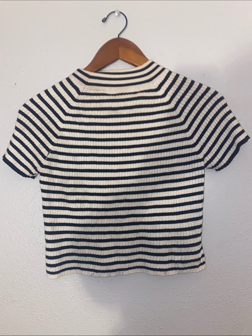Kendall and Kylie  Striped Knit Short Sleeve Top - White & Black